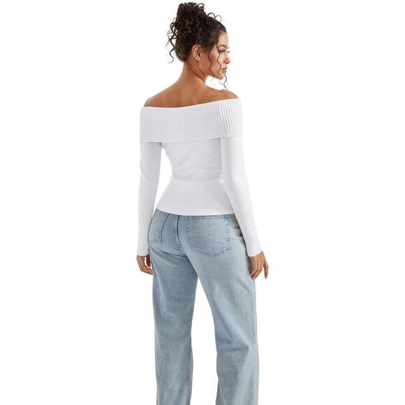 Women Snow White Off Shoulder Long Sleeve Tops Blouse Sweaters - Picture 6 of 6